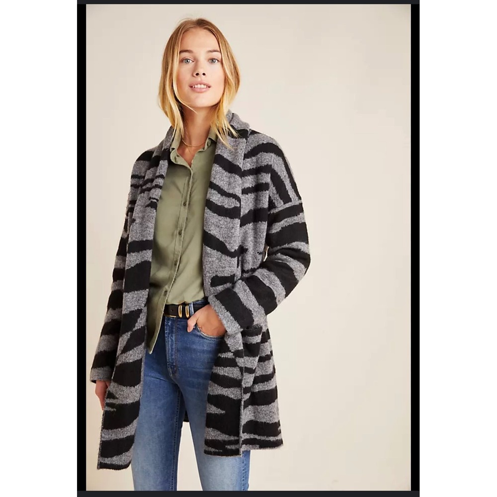 MOTH Anthropologie Basel Zebra Cardigan Sweater Knit Open Front Oversized XS‎